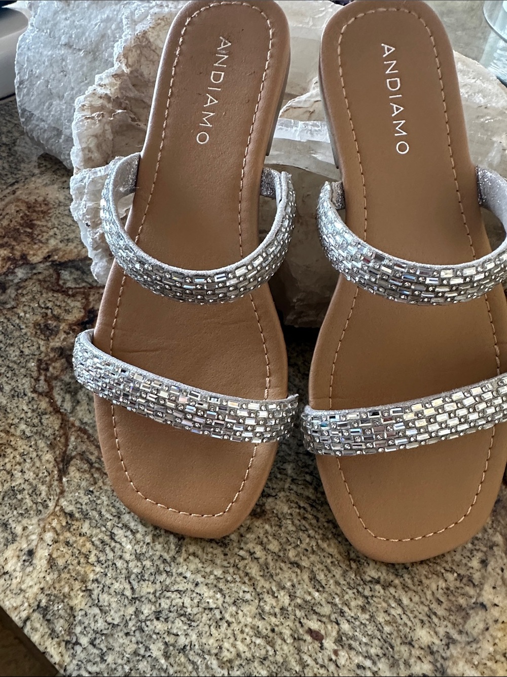 Silver Embellished Women's Slide Sandals